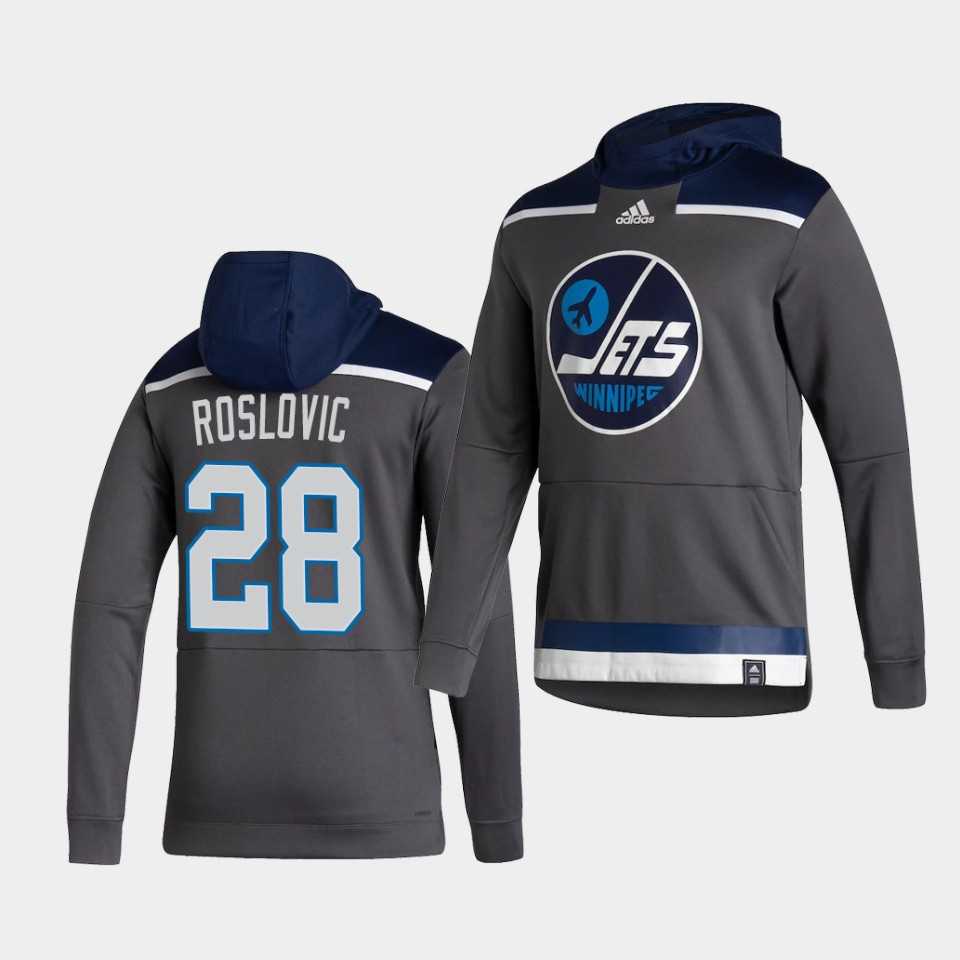 Men Winnipeg Jets 28 Roslovic Grey NHL 2021 Adidas Pullover Hoodie Jersey